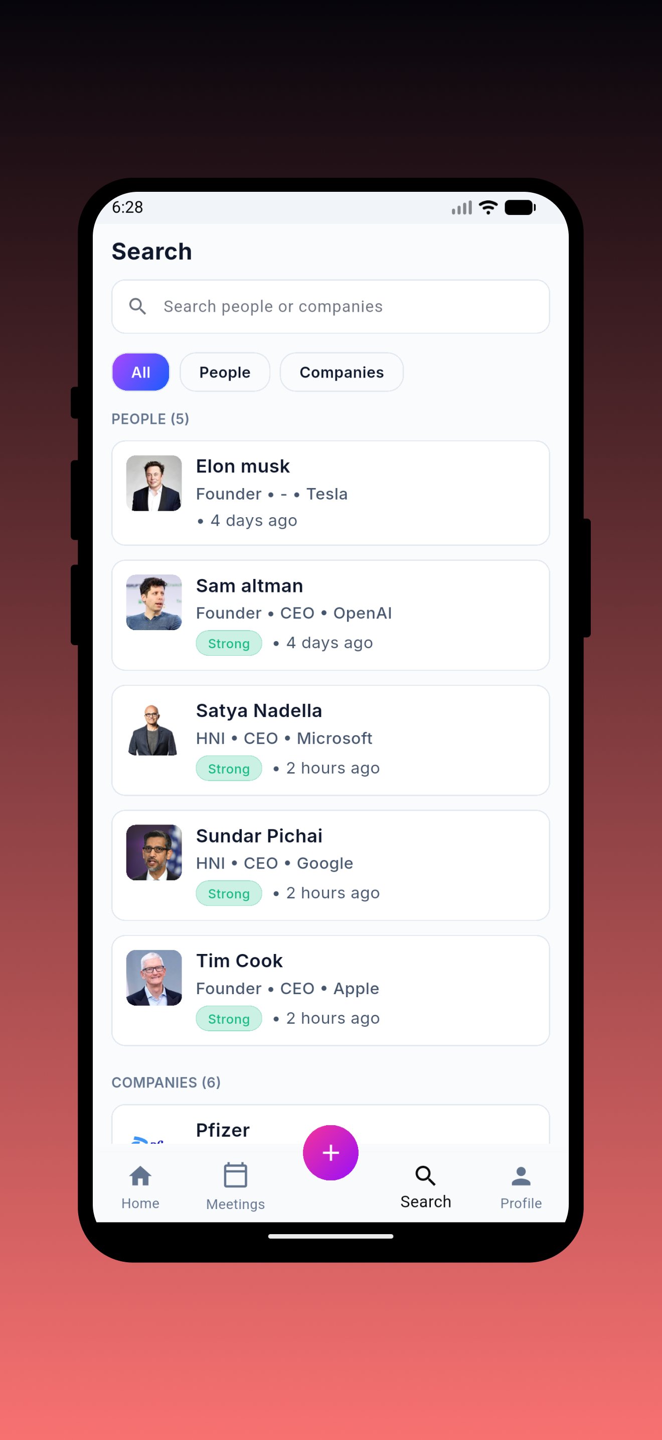 Search across people and companies